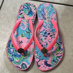 Lilly Pulitzer Women's POOL FLIP FLOP Sandals‎ Blue Horizon Jungle